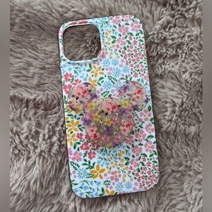 Floral Pattern Phone Case with Mickey pop socket Design IPhone 15